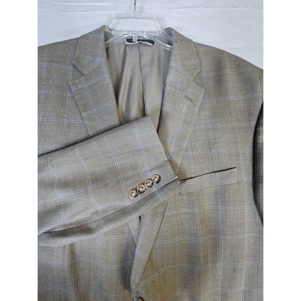 Lauren Ralph Lauren Blazer Mens 46L Brown Silk Wool Plaid Sport Coat Jacket
